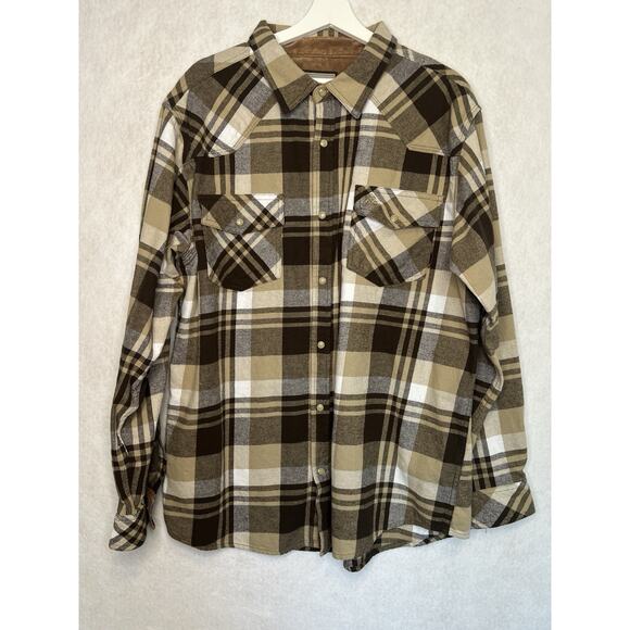 Legendary Whitetails Men's Casual Shirt XL Pearl Snap Brown Plaid Flannel - Picture 1 of 7